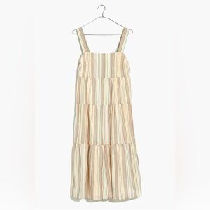 Madewell Button-Back Tiered cotton Dress in‎ Textural Rainbow Stripe size 00